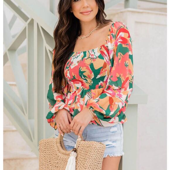 Pink Lily Green Floral Colorful Dress M - Picture 1 of 7